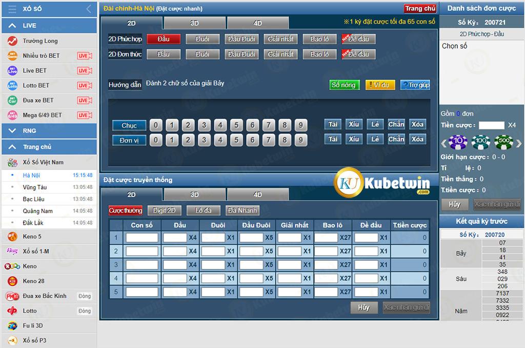 Giao diện sảnh KU Xổ Số tại nhà cái KUBET